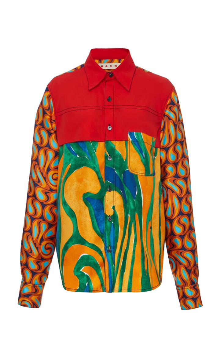 Marni Long Sleeve Collared Mixed Print Top