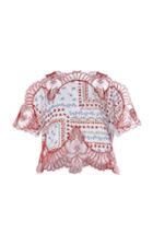 Moda Operandi Costarellos Printed Cotton Crop Top With Gossamer Lace Size: 36