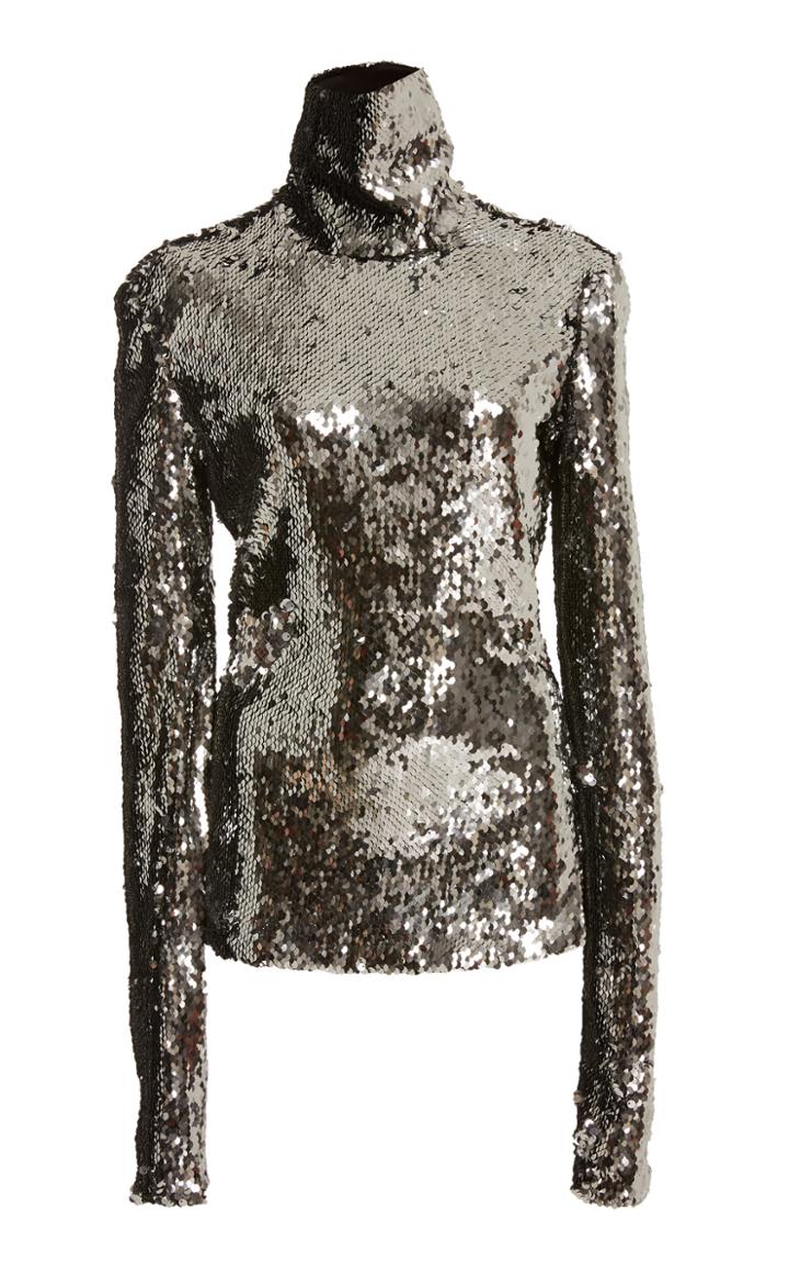 Sally Lapointe M'o Exclusive Stretch Sequin Turtleneck Ski Top
