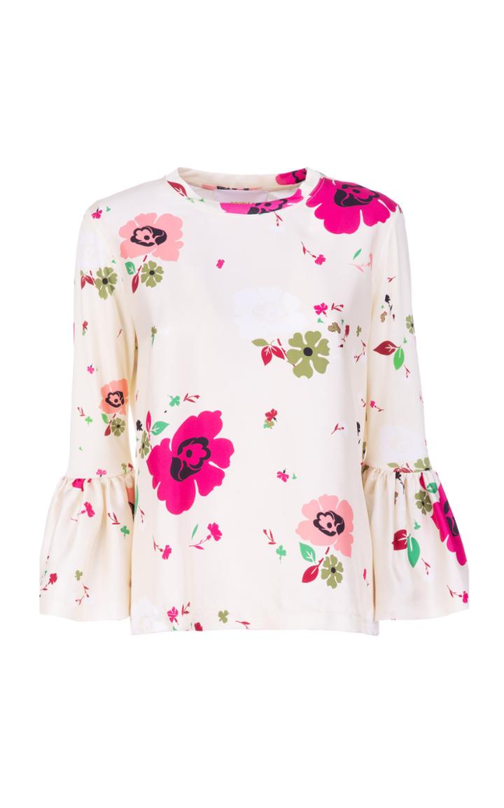 Moda Operandi La Doublej Gemini Flutter-sleeve Floral Crepe Top