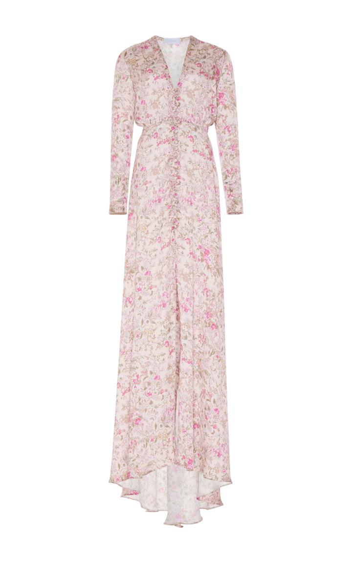 Luisa Beccaria Floral Bottoncini Long Sleeve Dress