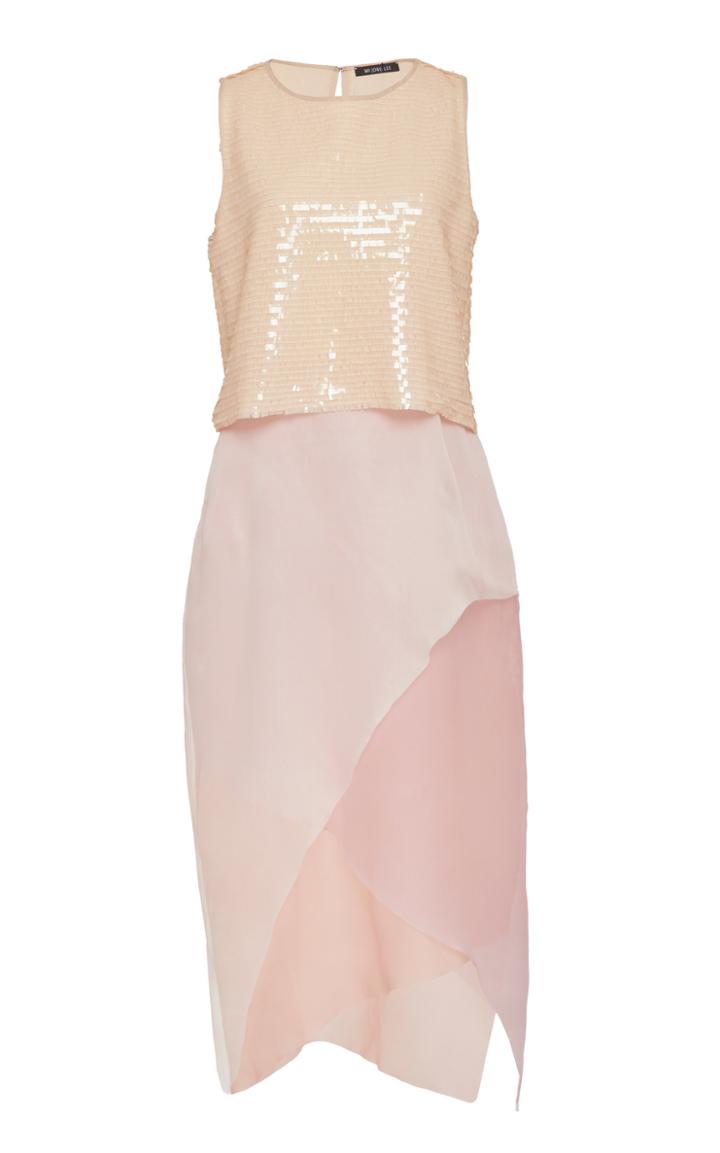 Mi Jong Lee Paillette Dress With Layered Organza Skirt
