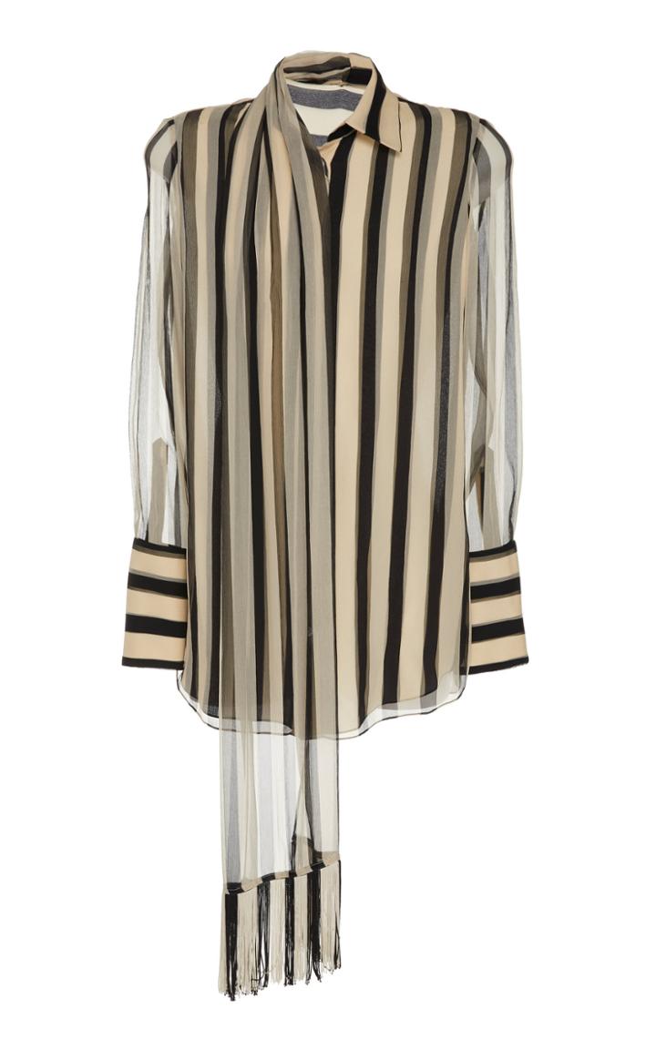 Monse Striped Silk Chiffon Scarf Shirt