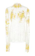Costarellos Sheer Tulle Embroidered Blouse
