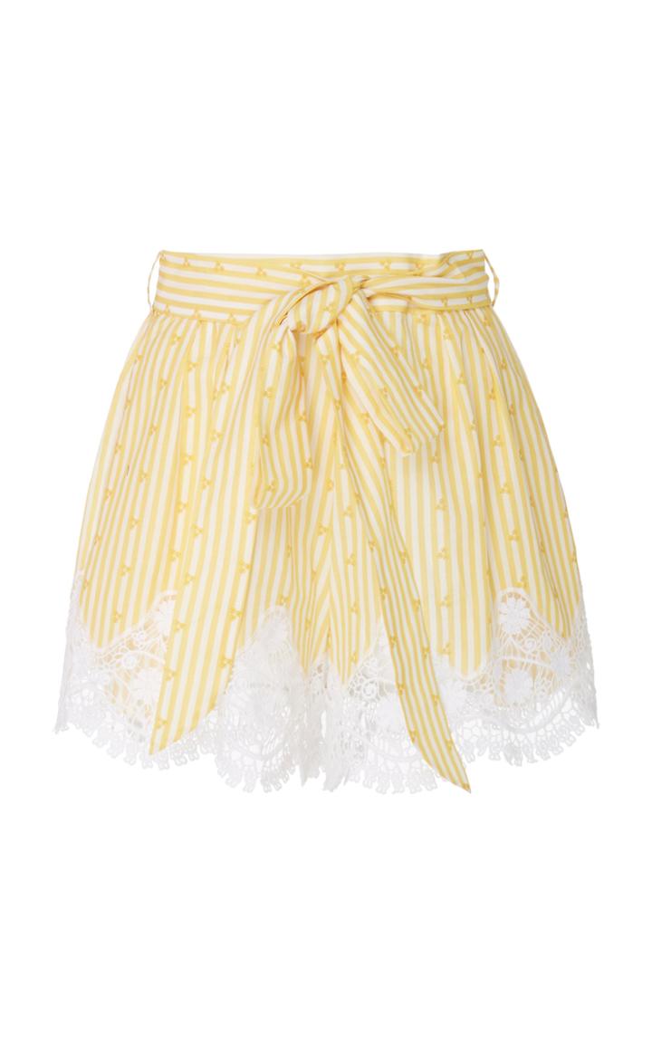 Miguelina Liana Striped Lace-trimmed Cotton Shorts