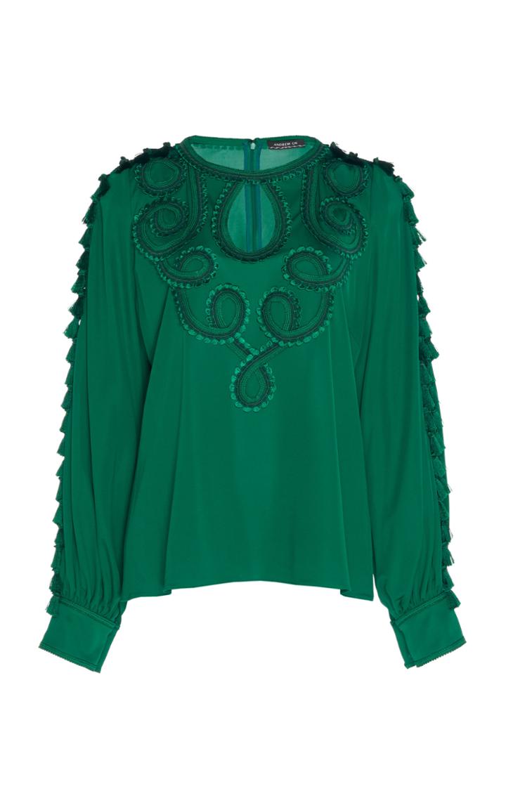 Andrew Gn Tasseled Embroidered Georgette Top