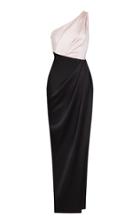 Moda Operandi Rasario Two-tone Draped Satin One-shoulder Maxi Dress