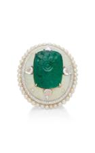 Saboo Aura 18k White Gold Carved Emerald Opal And Diamond Ring
