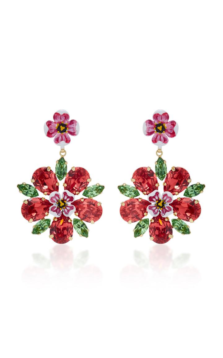 Dolce & Gabbana Fiori Gold-tone Crystal Drop Earrings