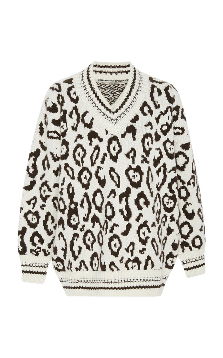 Ermanno Scervino Leopard-print Intarsia-knit Cashmere And Wool-blend Sweater