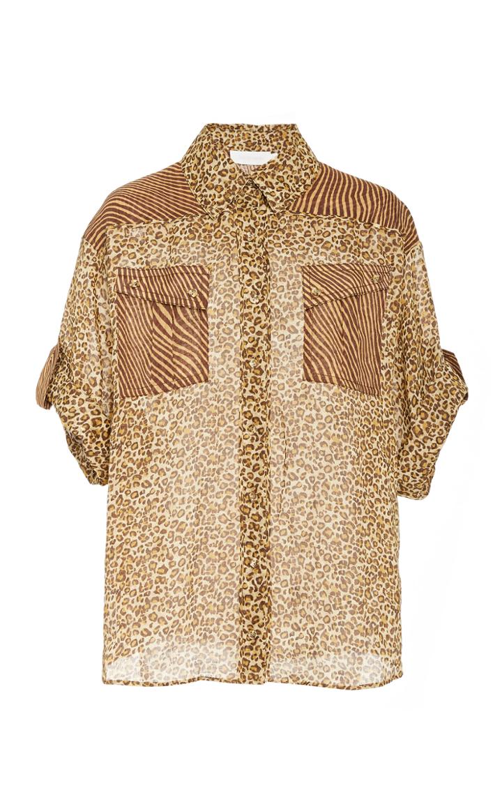 Zimmermann Empire Animal-print Georgette Shirt