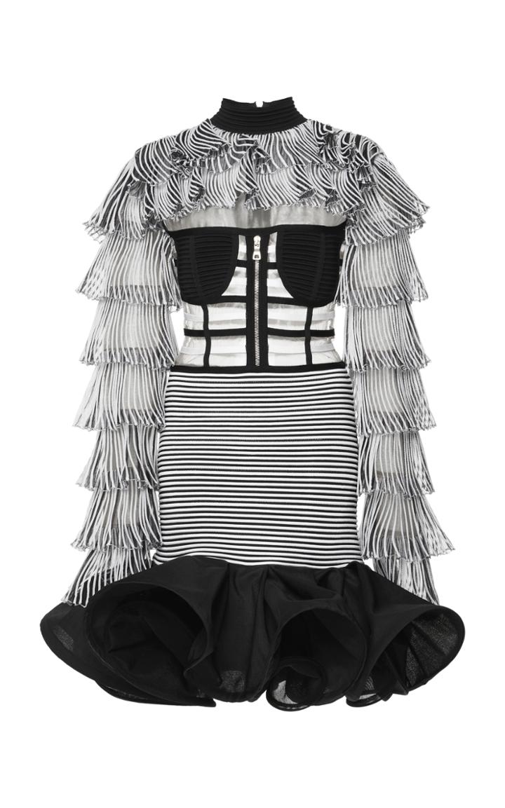 Balmain Pleated Stripe Mini Dress