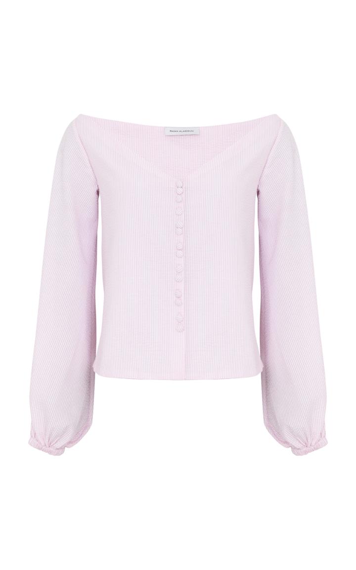 Razan Alazzouni Button Down Off The Shoulder Top