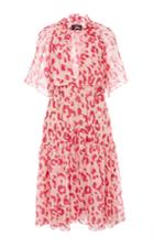Paule Ka Leopard Print Cotton Silk Blend Short Sleeve Dress
