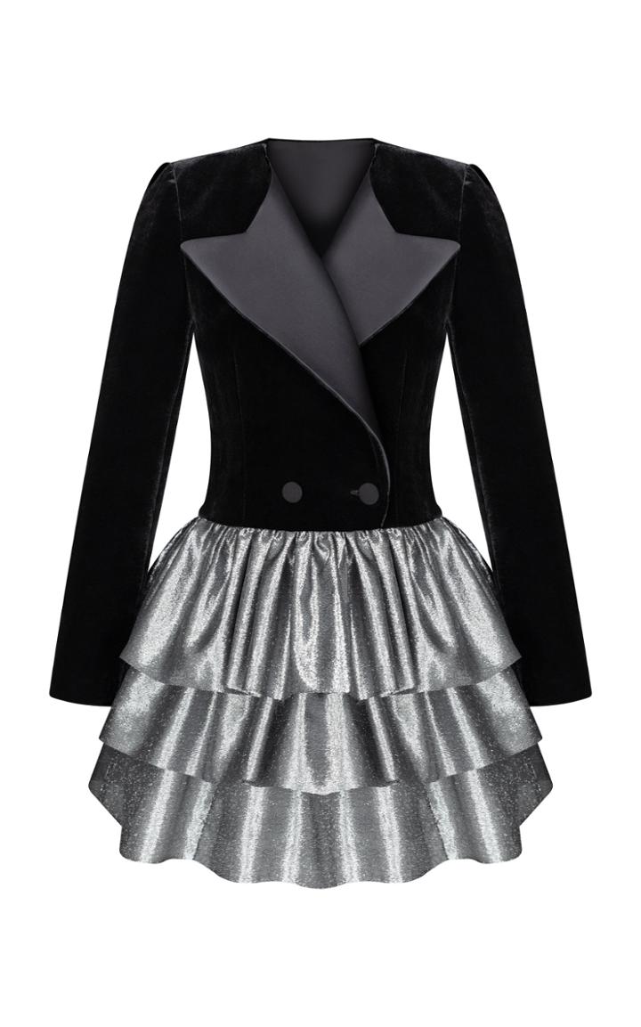 Moda Operandi Rasario Ruffled Velvet-lurex Blazer Dress
