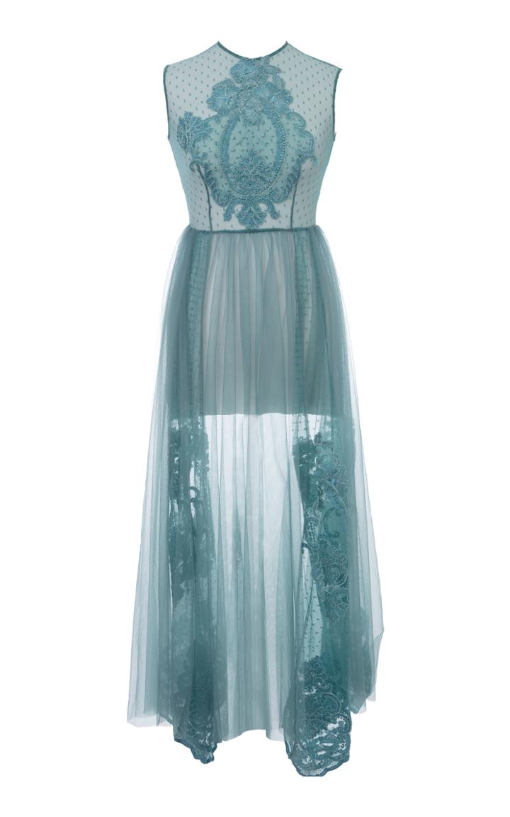 Hussein Bazaza Sheer Sleeveless Silk Dress
