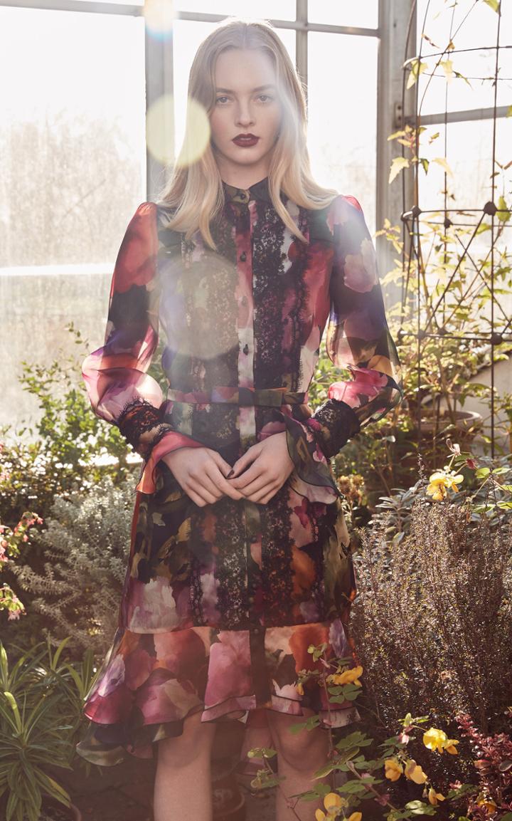 Marchesa Floral Printed Cotton Poplin Shirt Dress