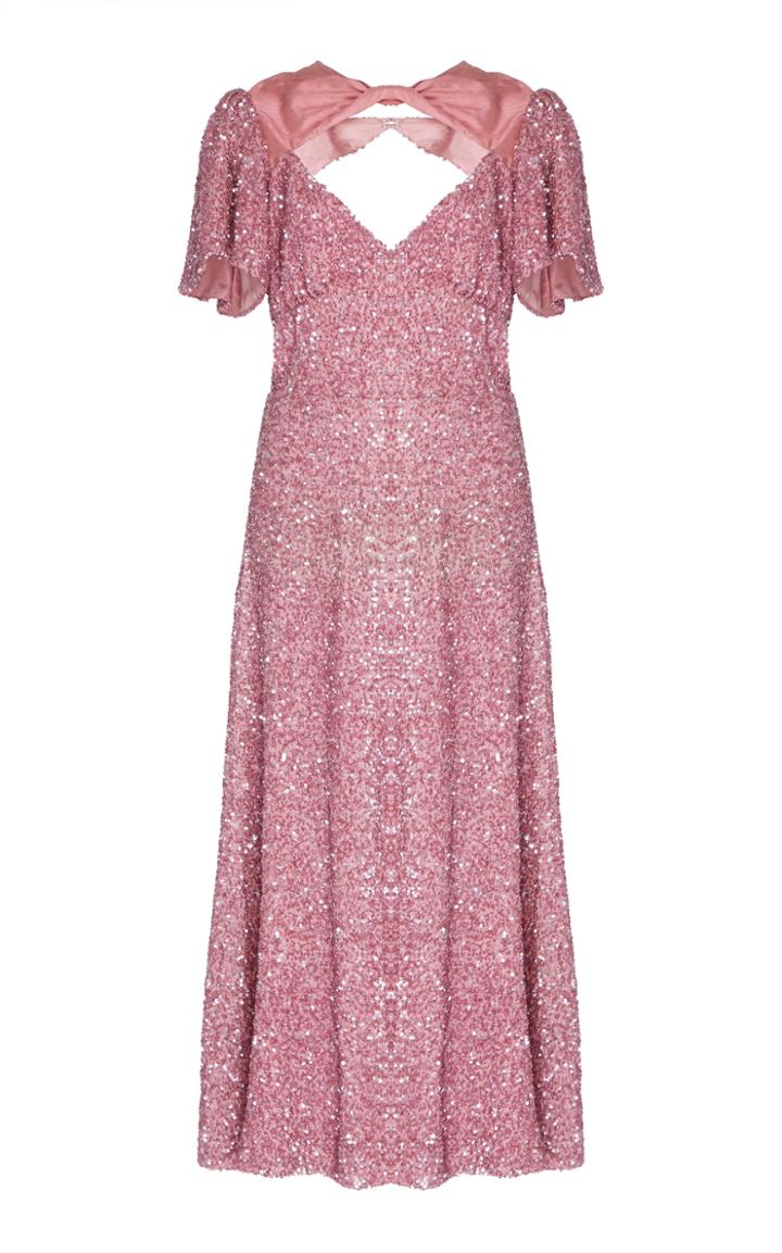 Markarian Ginger Silk Satin-trimmed Sequined Midi Dress