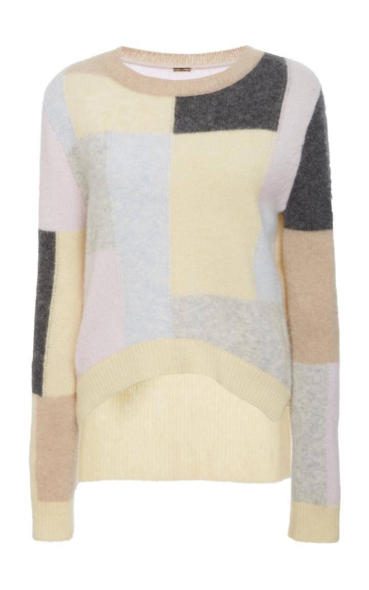 Adam Lippes Brushed Cashmere Knit Patchwork Sweater