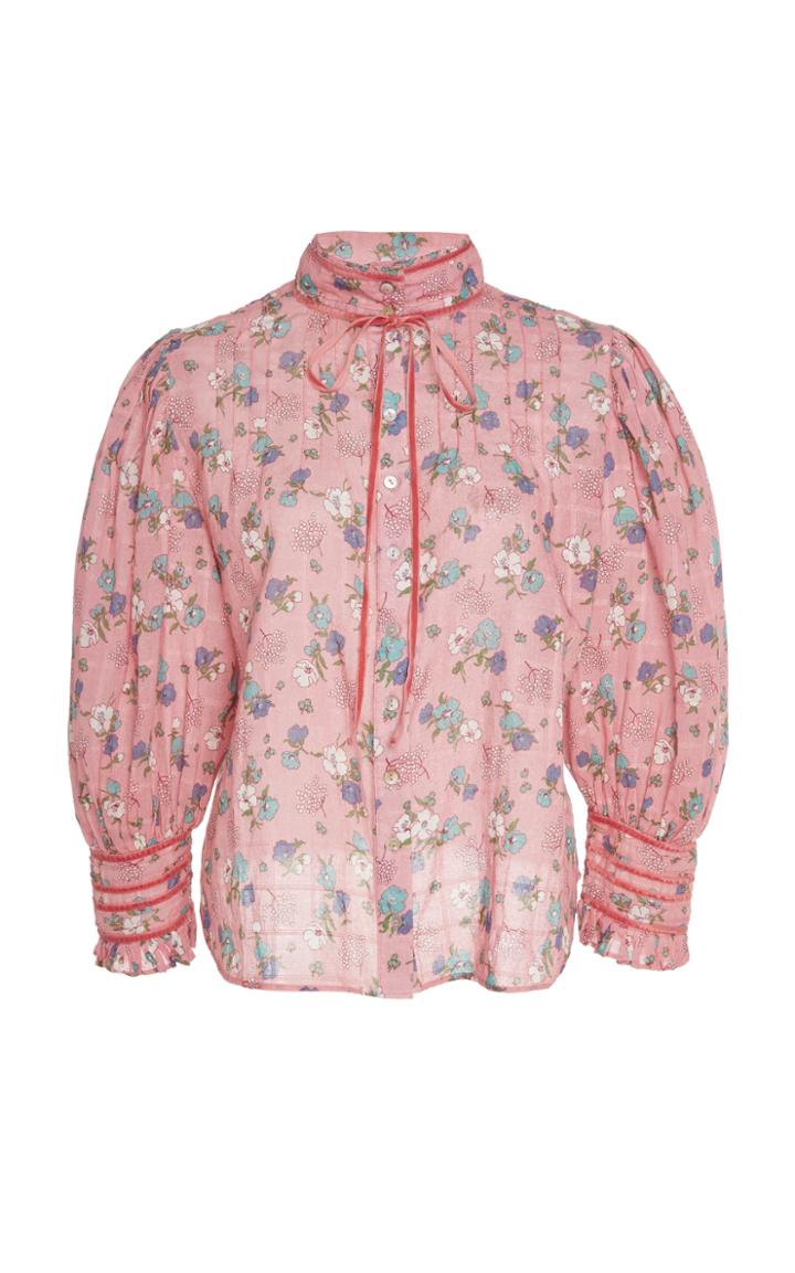 Loveshackfancy Brooke Tie-detailed Floral-print Cotton Top