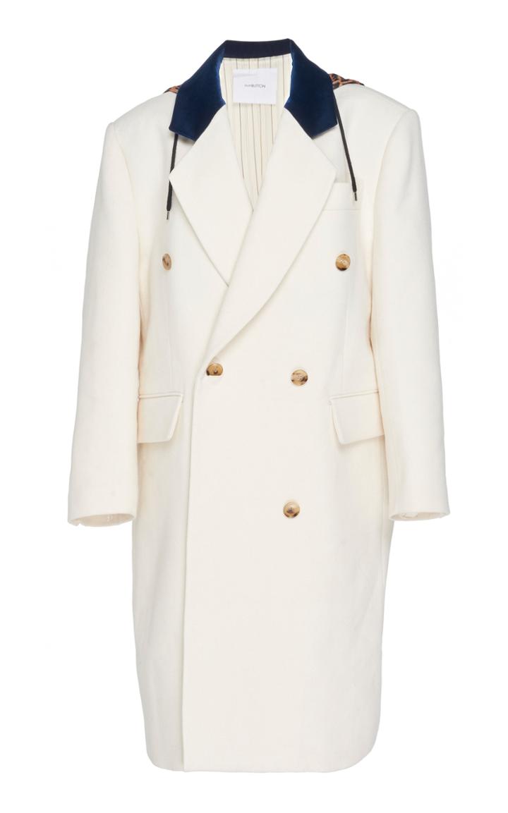 Pushbutton Hoody Double-breasted Wool-blend Coat