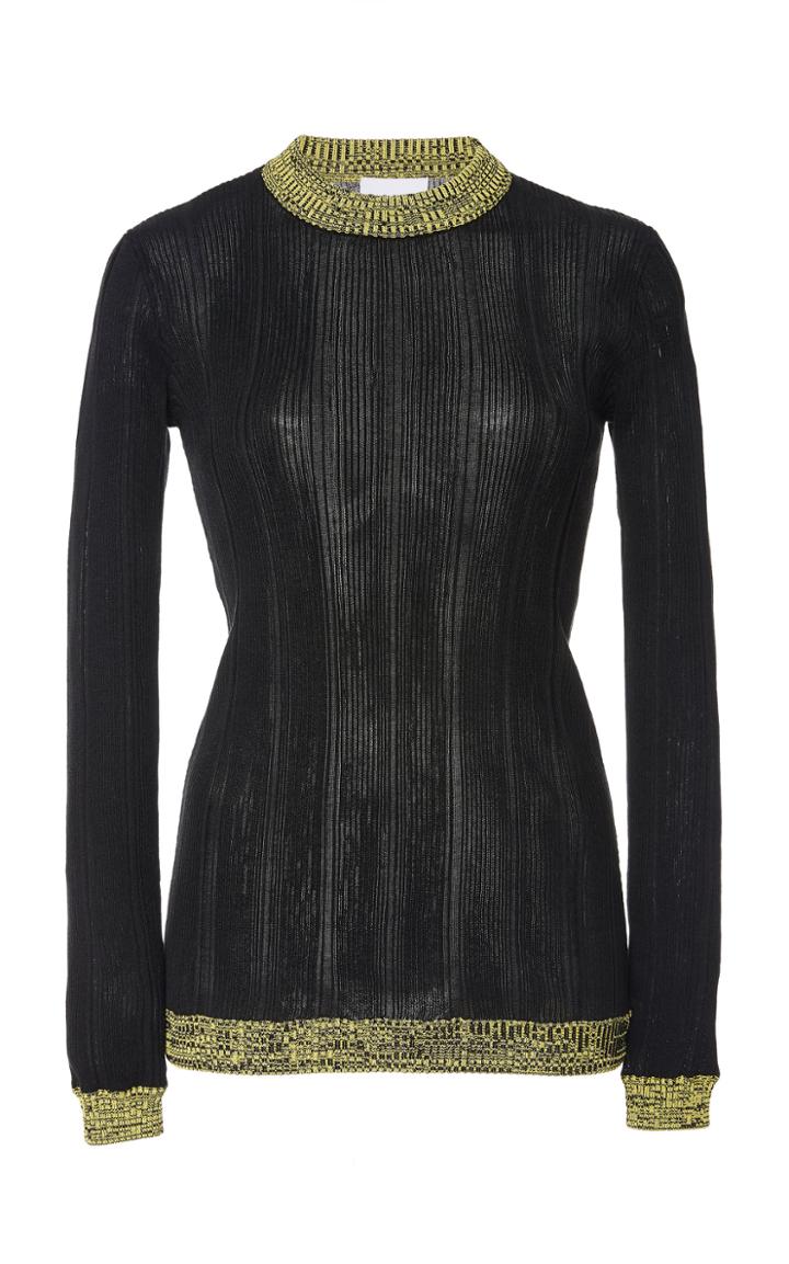 Ganni Two-tone Ribbed Cotton-blend Sweater