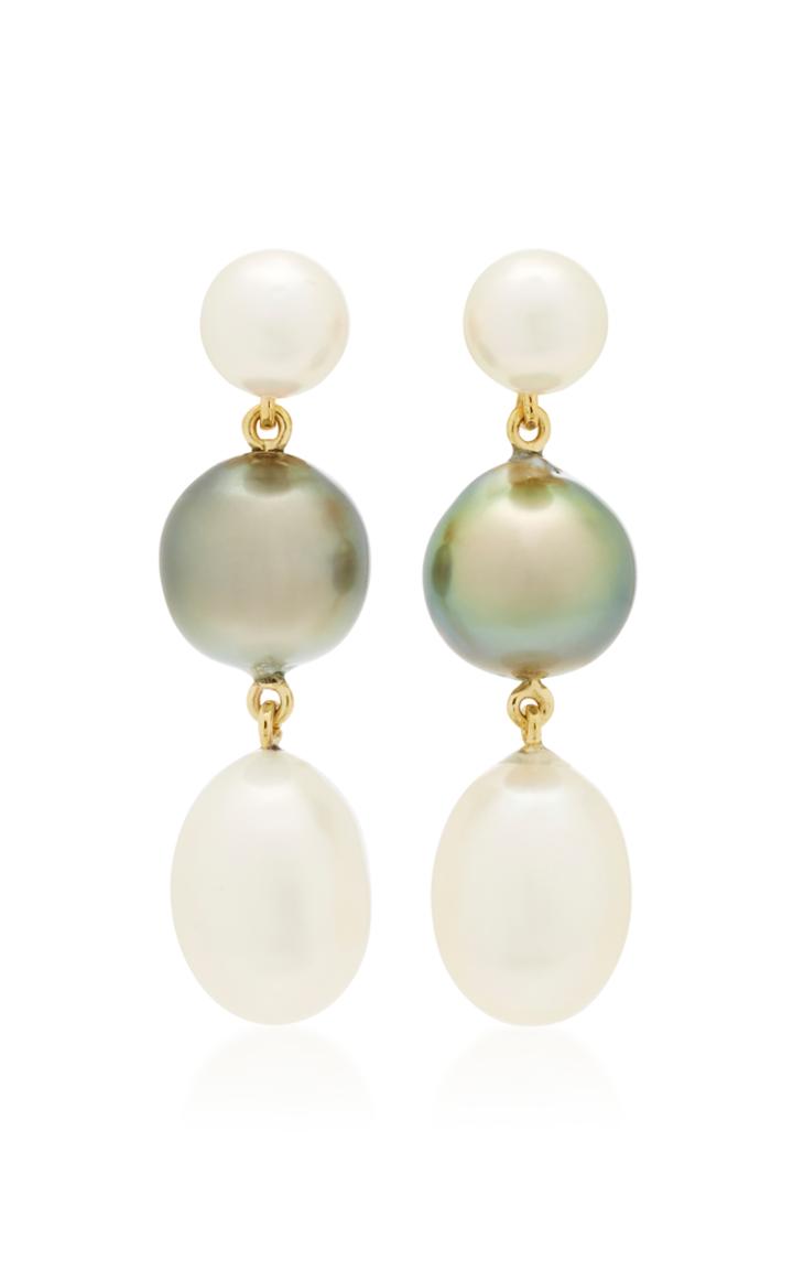 Brigid Blanco 18k Yellow Gold Triple Pearl Earrings