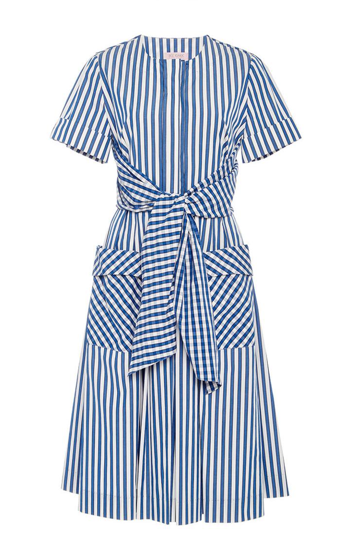 Dice Kayek Short Sleeve Gingham And Striped Cotton Dress