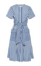 Dice Kayek Short Sleeve Gingham And Striped Cotton Dress
