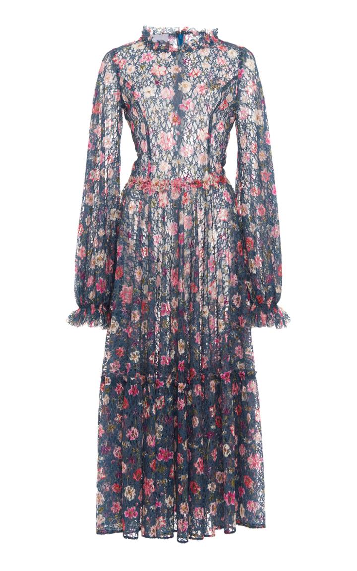 Moda Operandi Luisa Beccaria Floral Printed Georgette Midi Dress Size: 38