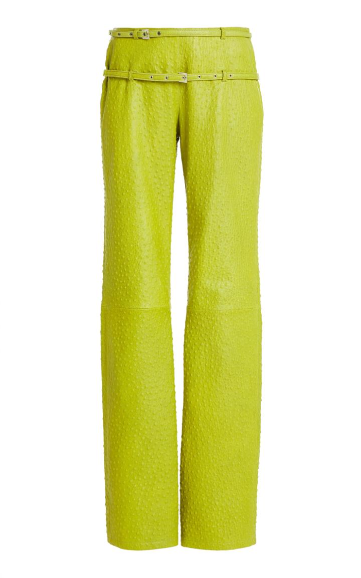 Moda Operandi Saks Potts Lizette Belted Ostrich-effect Leather Pants