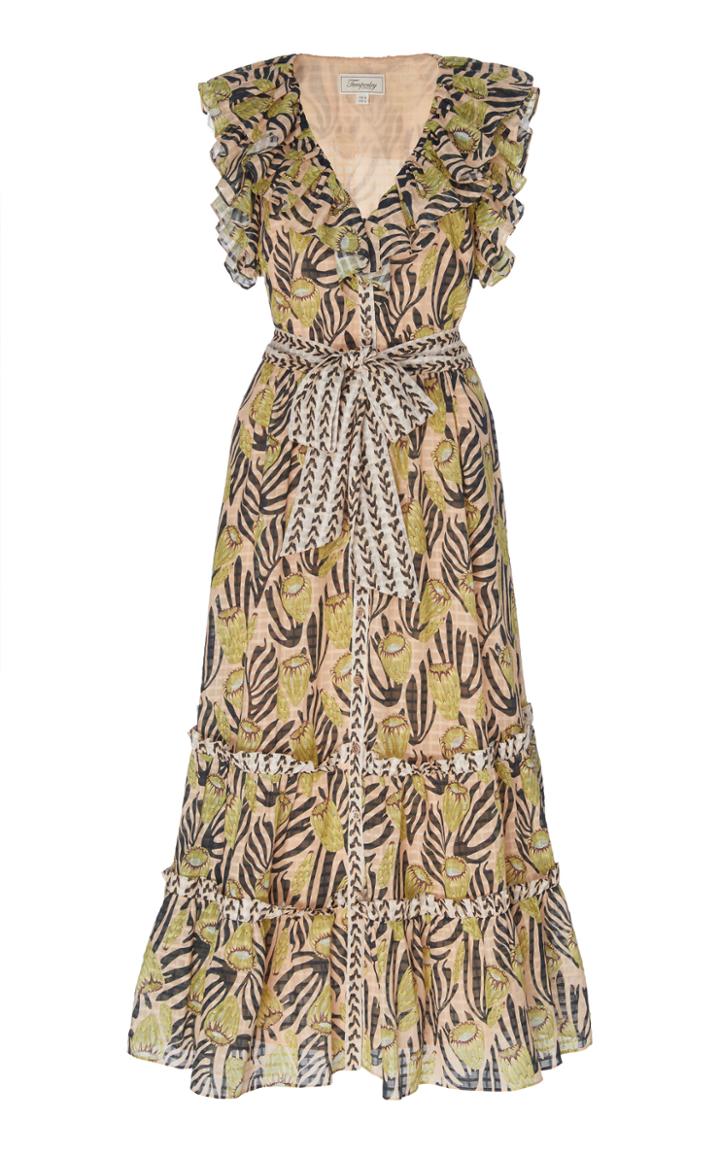 Temperley London Reef Printed Cotton Ruffled Midi Dress