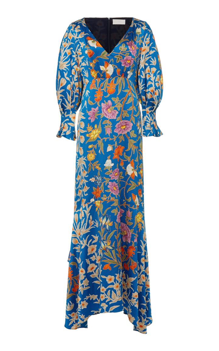 Peter Pilotto Floral-print Balloon-sleeve Silk-satin Gown