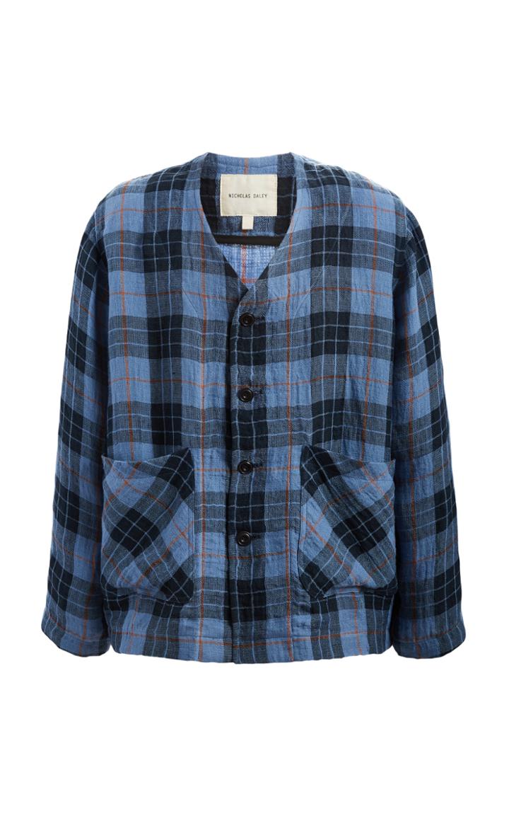 Nicholas Daley Plaid Linen Shirt Jacket