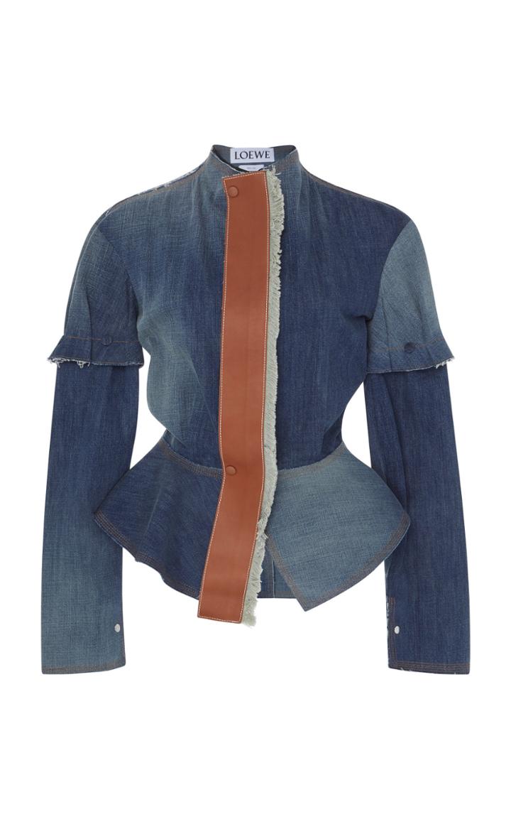 Loewe Leather-trimmed Denim Peplum Jacket