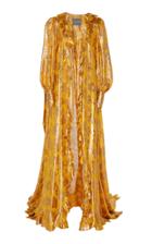 Monique Lhuillier Lurex Jacquard Wrap Gown W/ Ruffle Hem