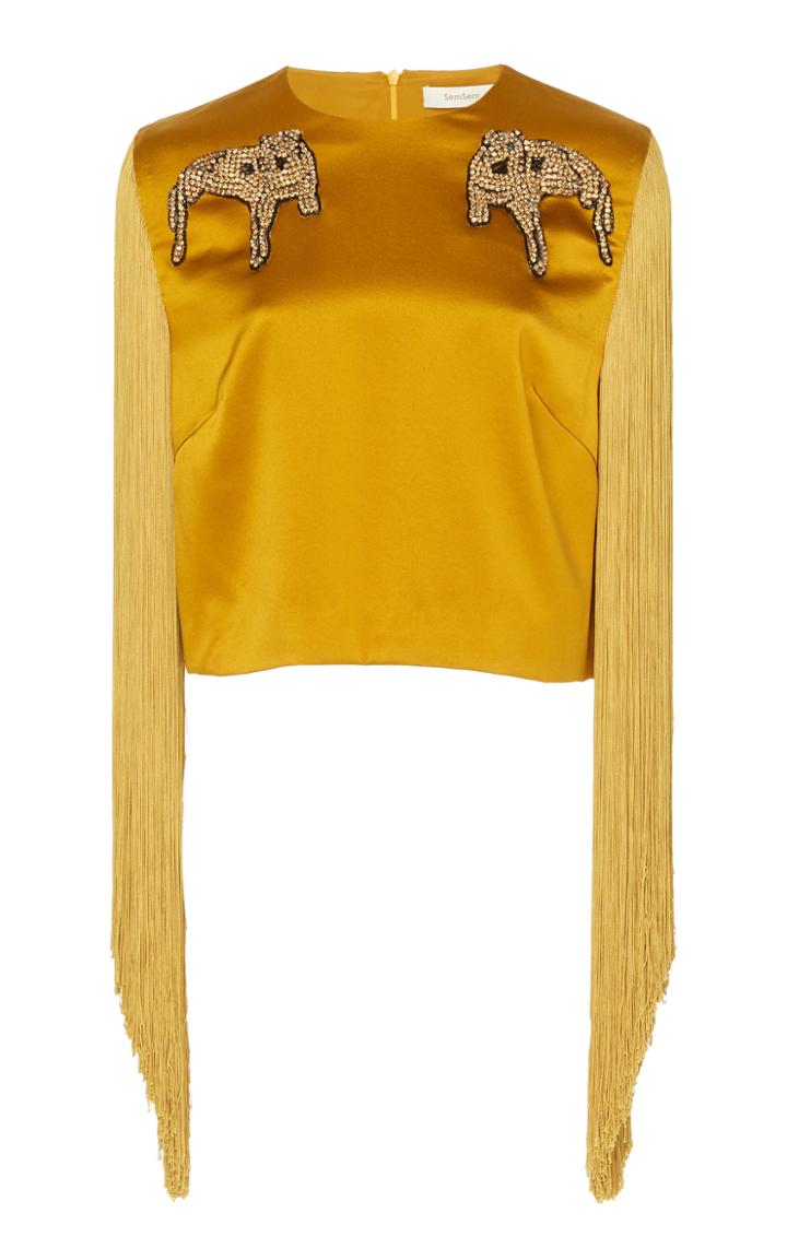 Semsem Silk Fringe Top With Embroidery