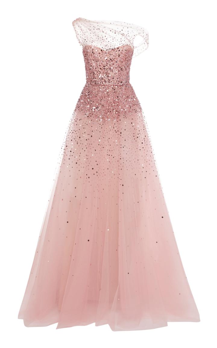 Moda Operandi Monique Lhuillier Embroidered Asymmetric Tulle Gown