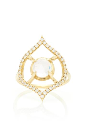 Ark Moonstone Nectar 18k Gold Diamond And Moonstone Ring
