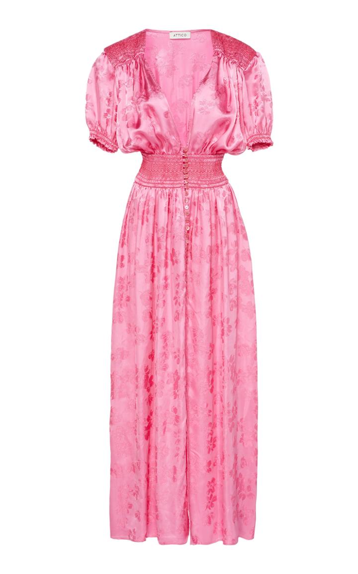 Attico Floral Jacquard Puff Sleeve Dress