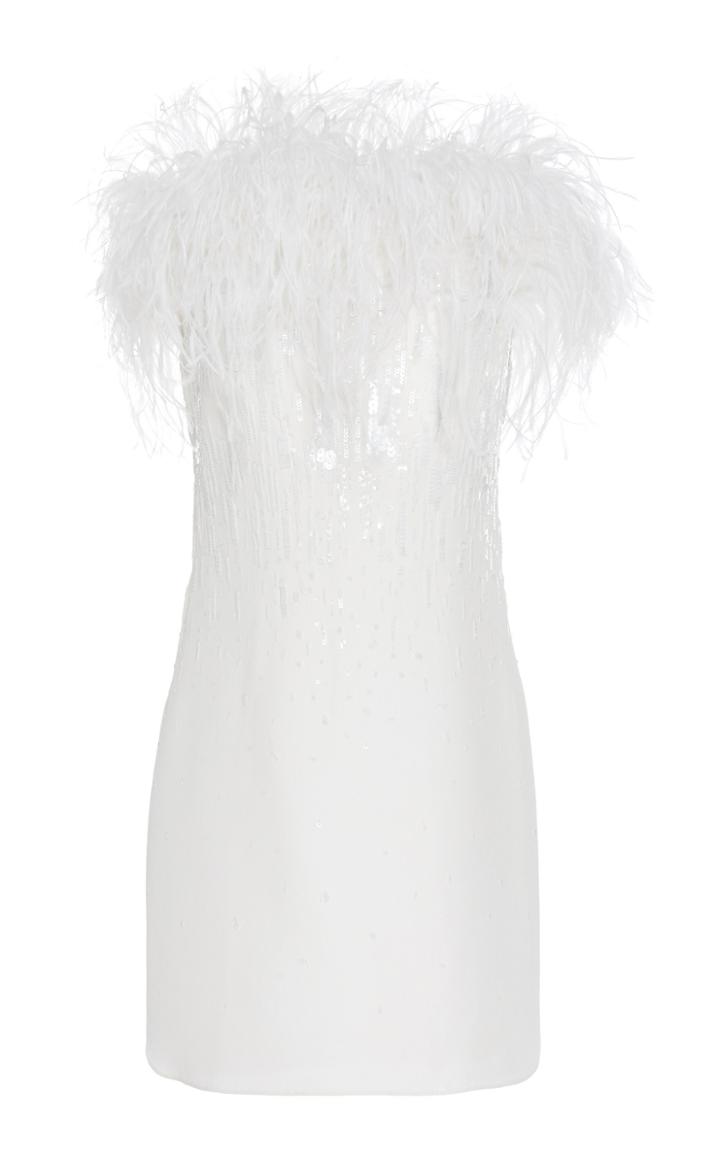 Oscar De La Renta Strapless Feather And Paillette Embellished Dress
