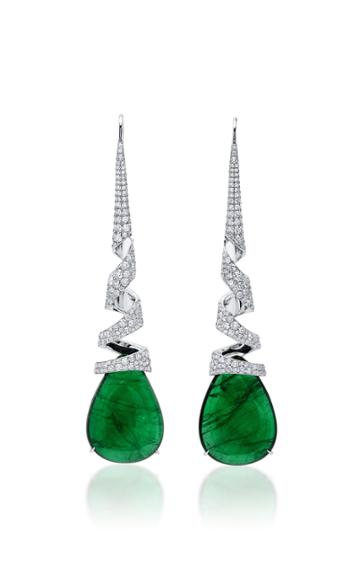 Martin Katz Pear Shaped Emerald Drop Earrings