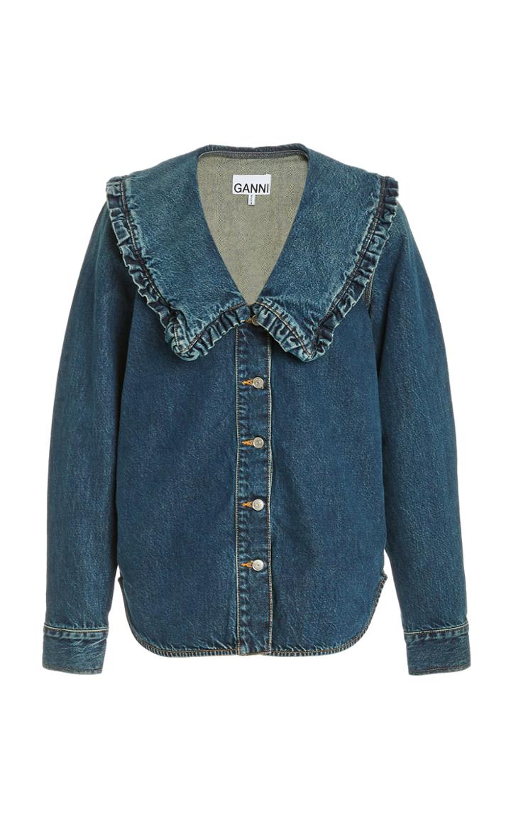 Ganni Frilled-trim Denim Shirt