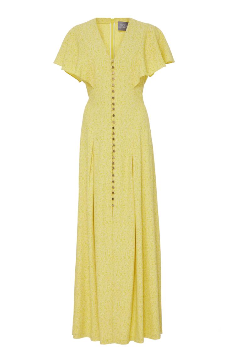 Lela Rose V-neck Flounce Sleeve Dress