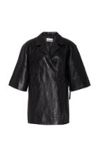 Moda Operandi Ganni Lamb Leather Wrap Short Sleeve Oversized Shirt Size: S/m
