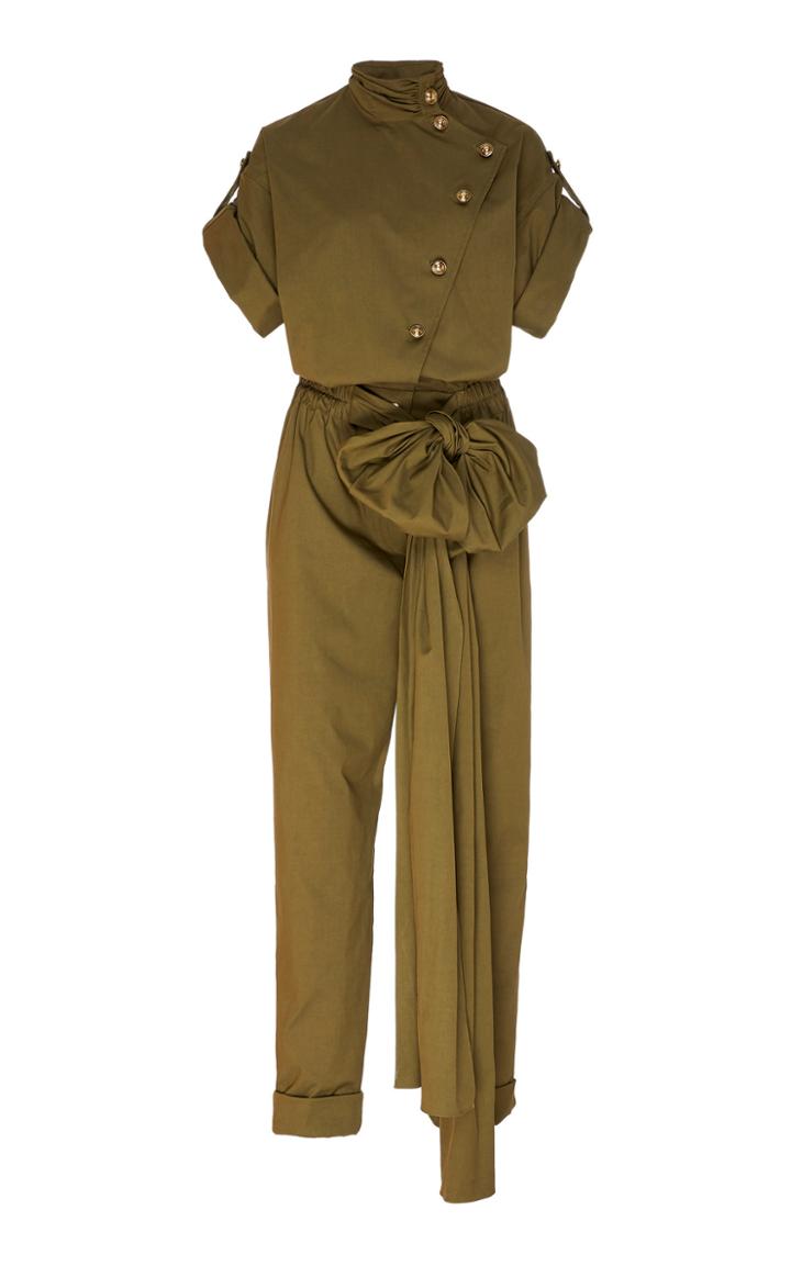 Moda Operandi Oscar De La Renta Bow Cotton-blend Straight-leg Jumpsuit Size: 0