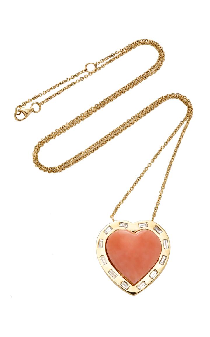 Brent Neale Large Puff Heart Coral Diamond Pendant 18k Gold Necklace