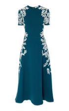 Oscar De La Renta Floral-embroidered Wool-blend Midi Dress