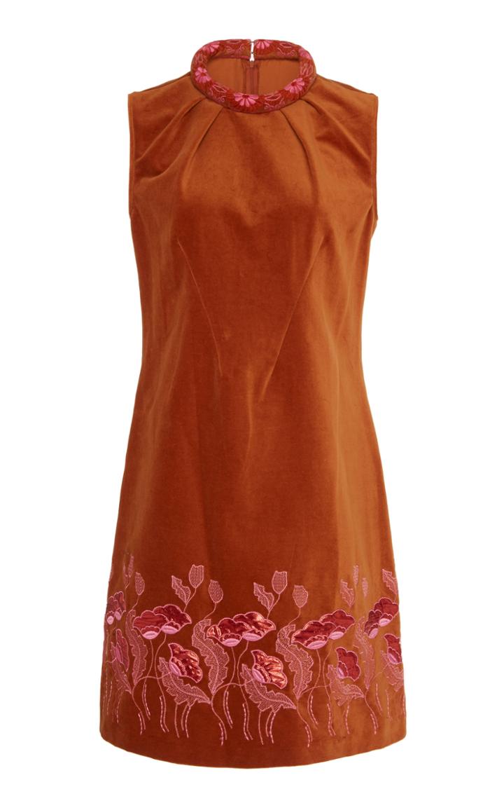 Anna Sui Metallic Floral Embroidered Velveteen Mini Dress