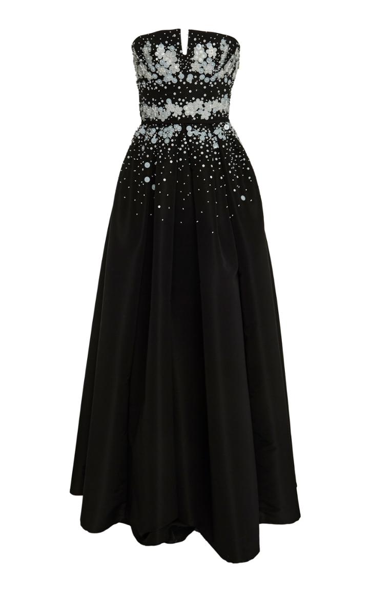 Carolina Herrera Pleated Sequin-embellished Satin Gown